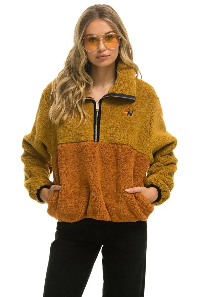 WomenMen Teddy Jackets Aviator Nation Teddy Apres Half Zip Color Block Jacket 8211 Honey WomenMen Teddy Jackets Aviator Nation Teddy Apres Half Zip Color Block Jacket 8211 Honey