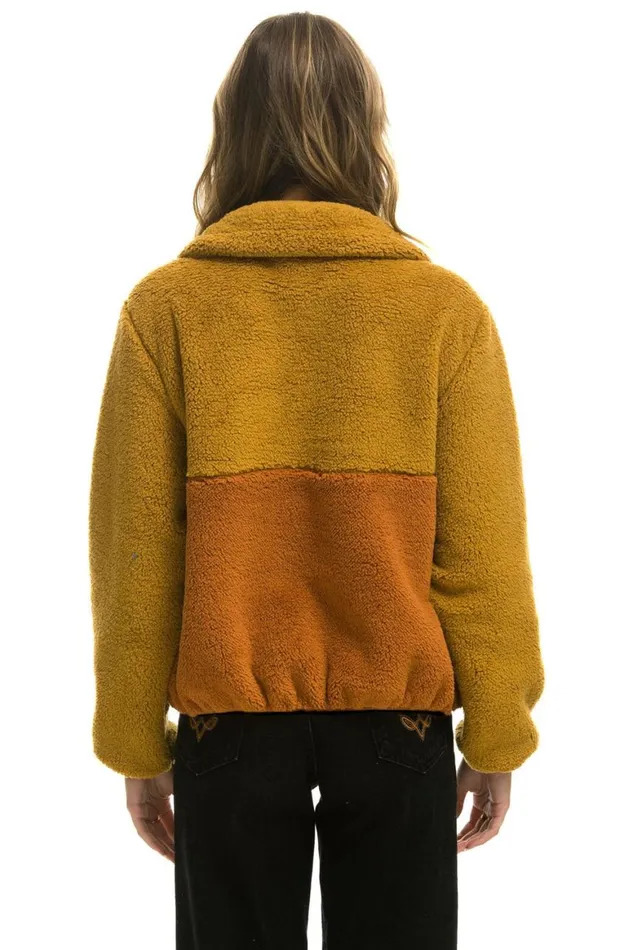 WomenMen Teddy Jackets Aviator Nation Teddy Apres Half Zip Color Block Jacket 8211 Honey