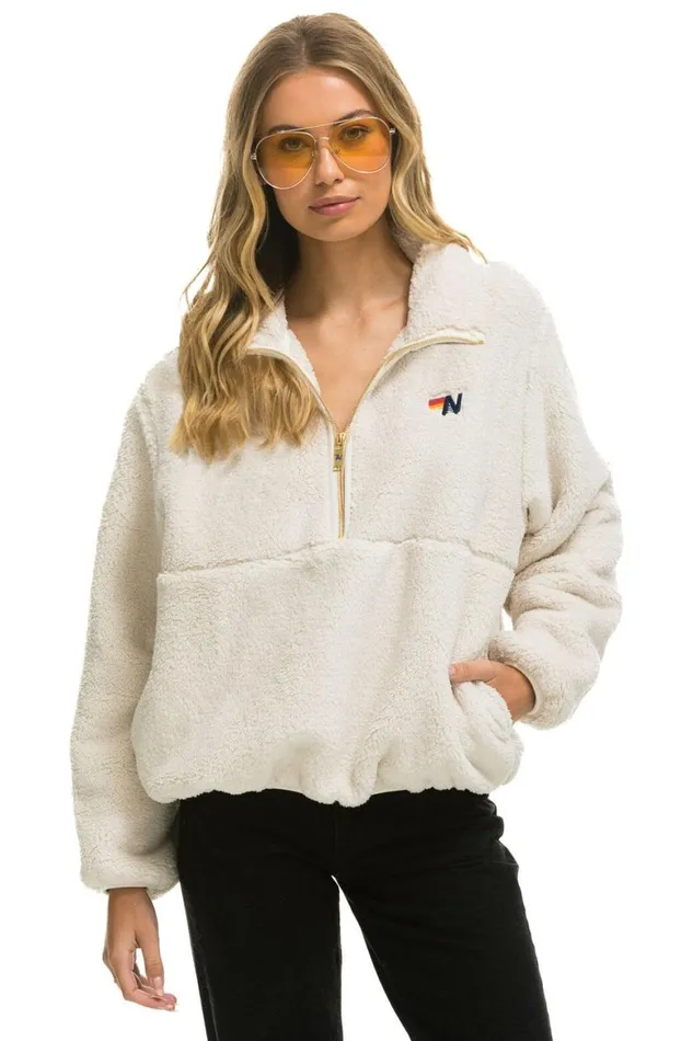 WomenMen Teddy Jackets Aviator Nation Teddy Apres Half Zip Jacket 8211 Vintage White WomenMen Teddy Jackets Aviator Nation Teddy Apres Half Zip Jacket 8211 Vintage White