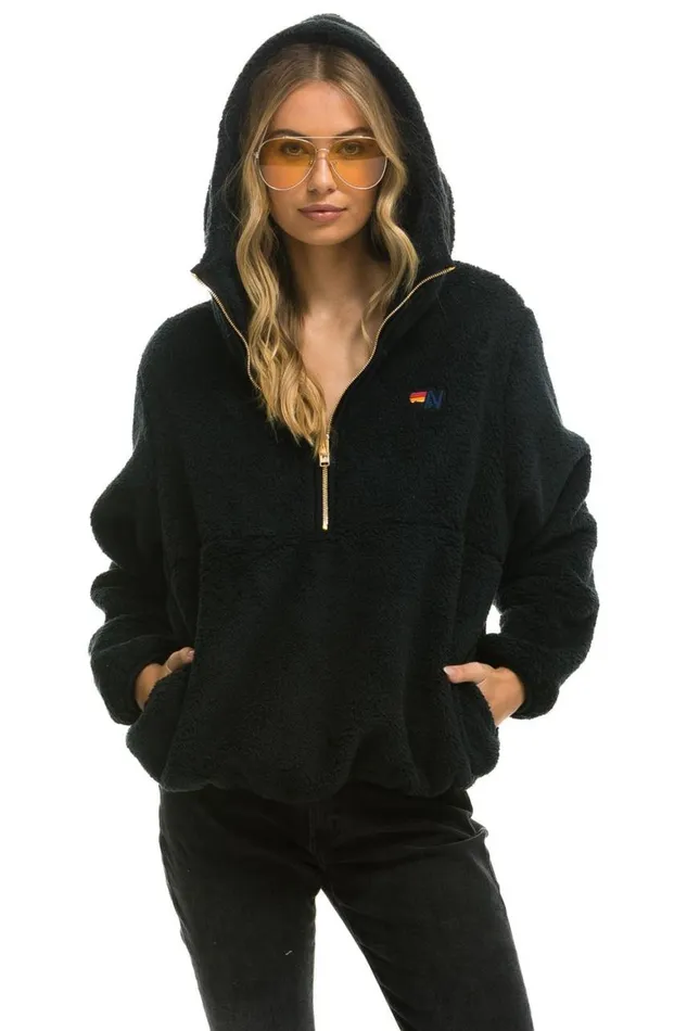 WomenMen Teddy Jackets Aviator Nation Teddy Apres Hooded Half Zip Jacket 8211 Black WomenMen Teddy Jackets Aviator Nation Teddy Apres Hooded Half Zip Jacket 8211 Black