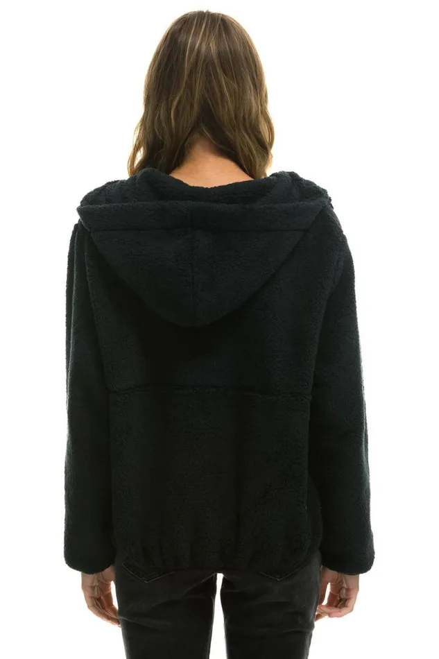 WomenMen Teddy Jackets Aviator Nation Teddy Apres Hooded Half Zip Jacket 8211 Black