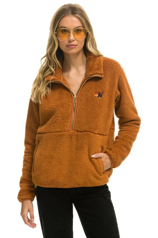 WomenMen Teddy Jackets Aviator Nation Teddy Unisex Half Zip Jacket 8211 Whiskey WomenMen Teddy Jackets Aviator Nation Teddy Unisex Half Zip Jacket 8211 Whiskey