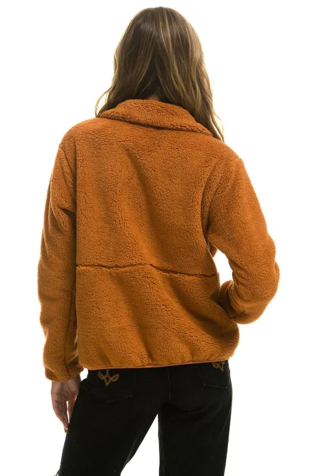 WomenMen Teddy Jackets Aviator Nation Teddy Unisex Half Zip Jacket 8211 Whiskey