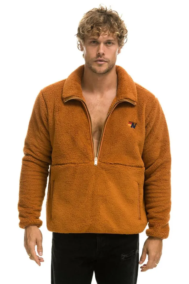 WomenMen Teddy Jackets Aviator Nation Teddy Unisex Half Zip Jacket 8211 Whiskey