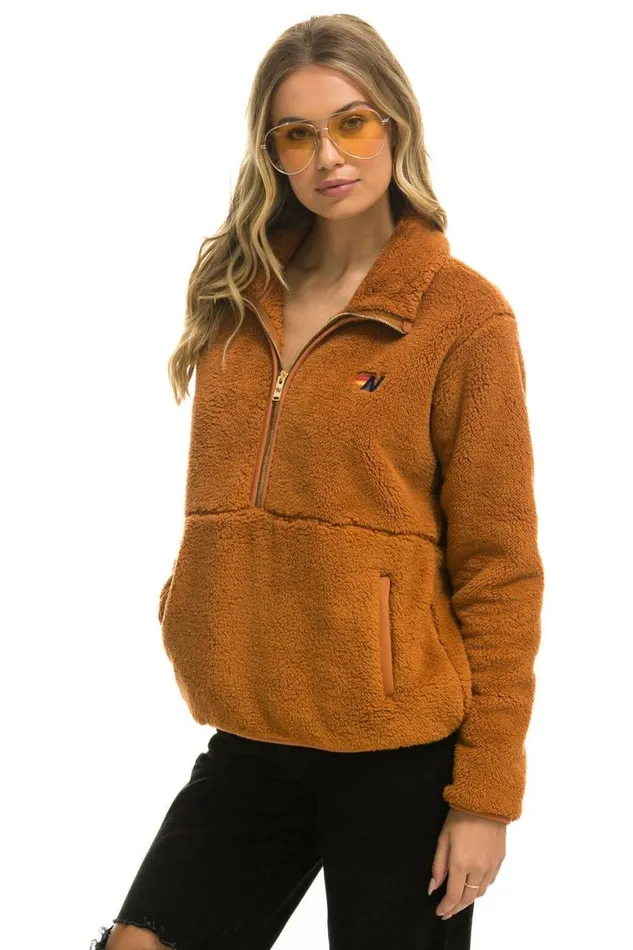 WomenMen Teddy Jackets Aviator Nation Teddy Unisex Half Zip Jacket 8211 Whiskey
