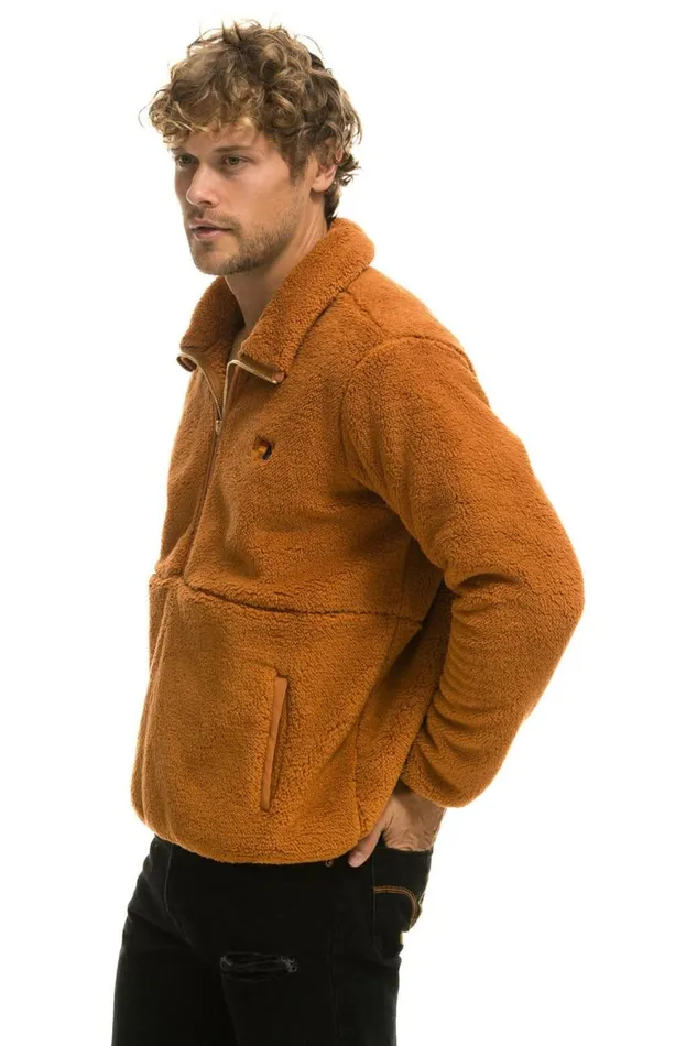 WomenMen Teddy Jackets Aviator Nation Teddy Unisex Half Zip Jacket 8211 Whiskey