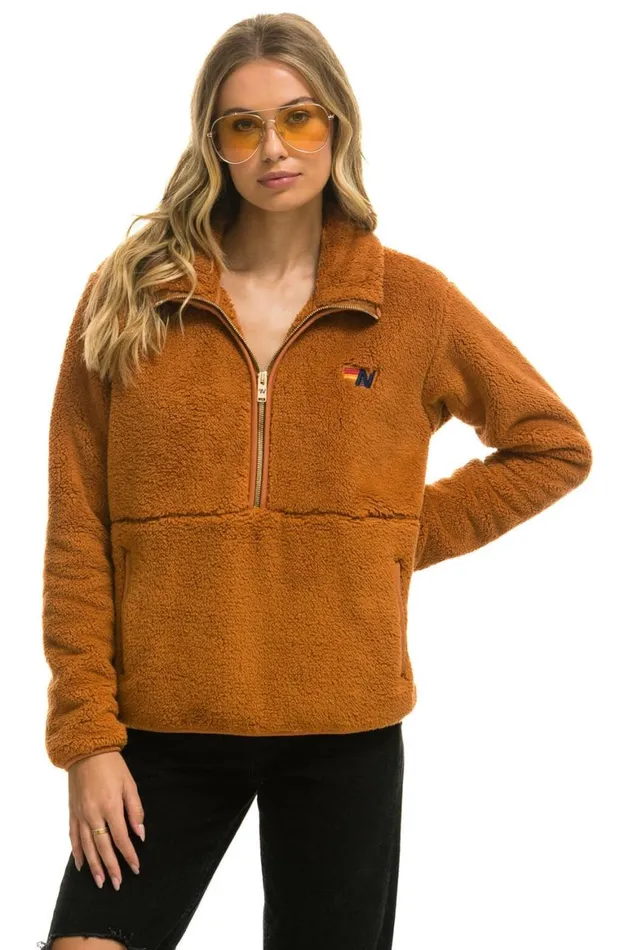WomenMen Teddy Jackets Aviator Nation Teddy Unisex Half Zip Jacket 8211 Whiskey