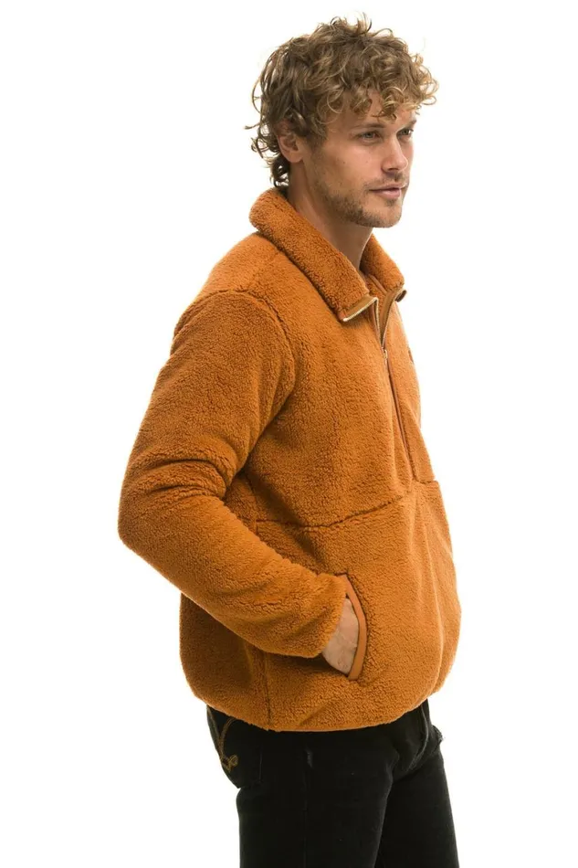 WomenMen Teddy Jackets Aviator Nation Teddy Unisex Half Zip Jacket 8211 Whiskey
