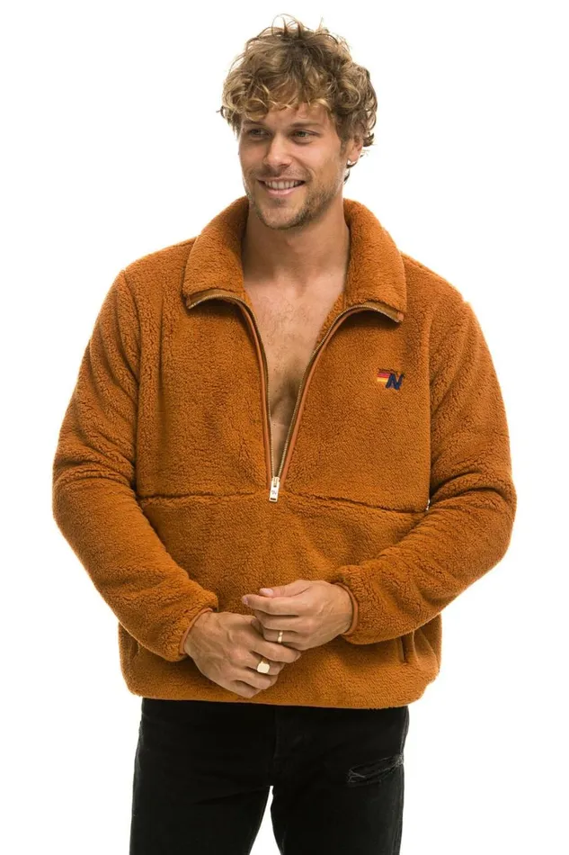 WomenMen Teddy Jackets Aviator Nation Teddy Unisex Half Zip Jacket 8211 Whiskey