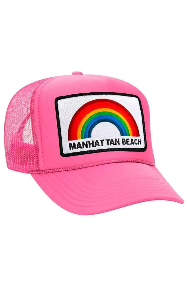 WomenMen Trucker Hats Aviator Nation Manhattan Beach Rainbow Trucker Hat