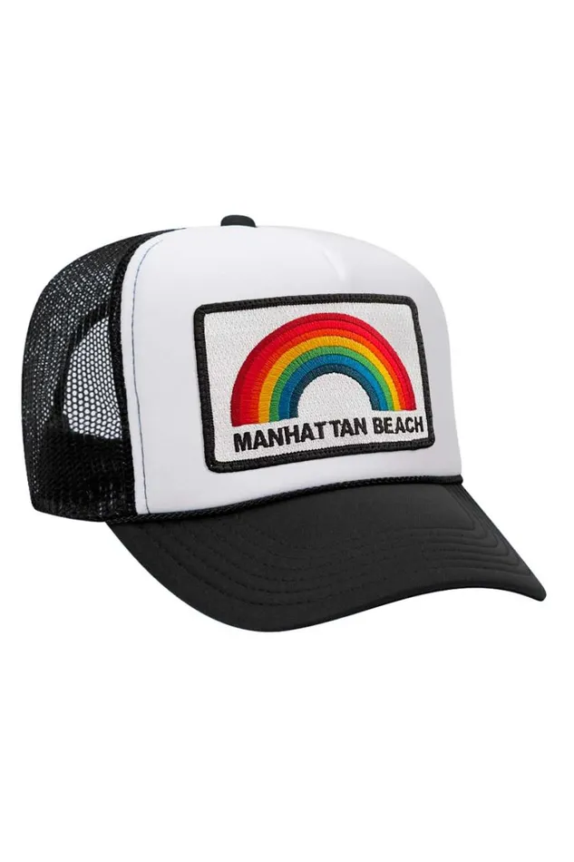 WomenMen Trucker Hats Aviator Nation Manhattan Beach Rainbow Trucker Hat