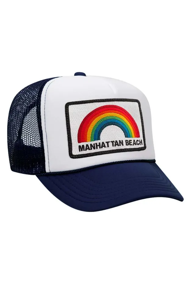 WomenMen Trucker Hats Aviator Nation Manhattan Beach Rainbow Trucker Hat