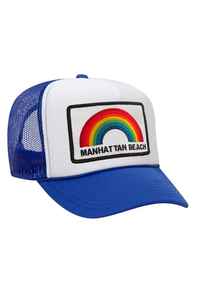 WomenMen Trucker Hats Aviator Nation Manhattan Beach Rainbow Trucker Hat