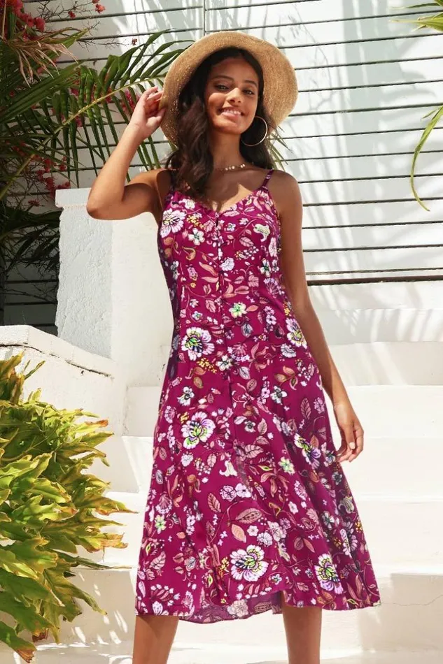 Women Midi Dresses Cupshe Maia Floral Slip Dress Red