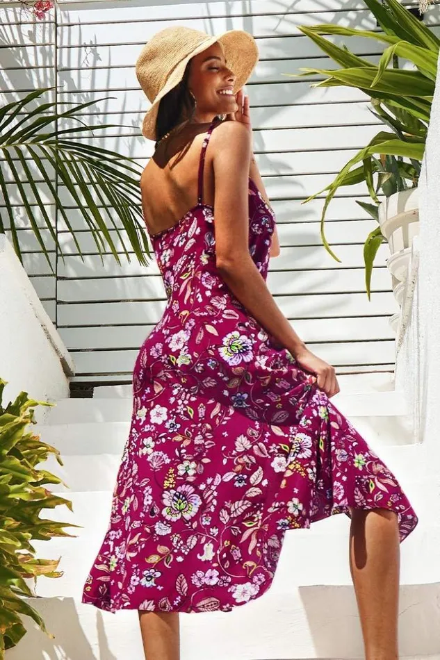 Women Midi Dresses Cupshe Maia Floral Slip Dress Red