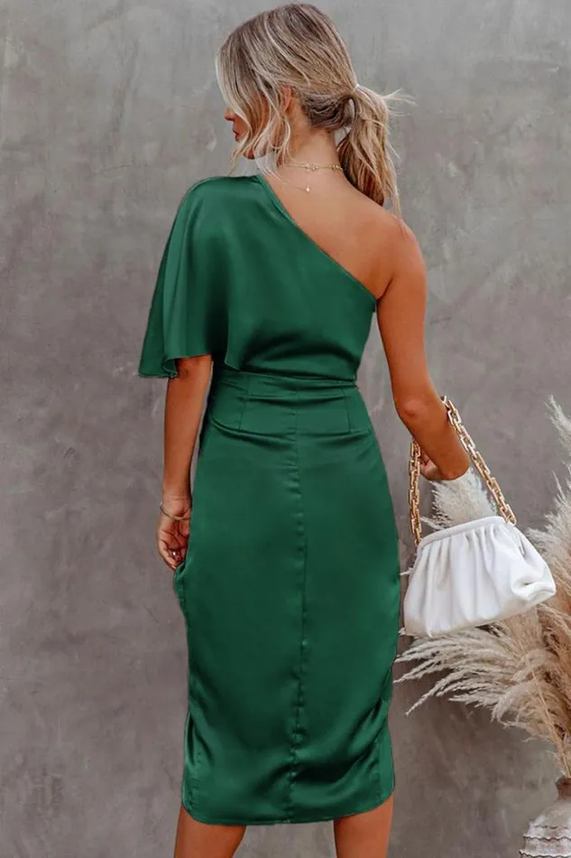 Women Midi Dresses Cupshe Ramla Sheath Oneshoulder Green Dress Green
