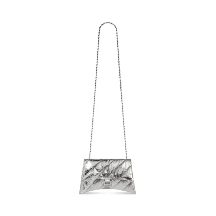 Women Mini Bags Balenciaga Crush Xs Chain Bag Metallized Quilted In Silver