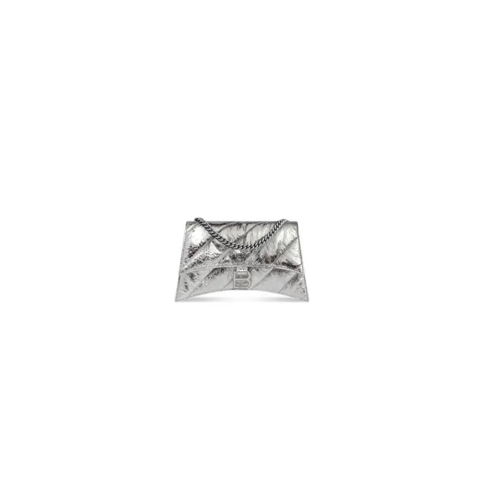 Women Mini Bags Balenciaga Crush Xs Chain Bag Metallized Quilted In Silver