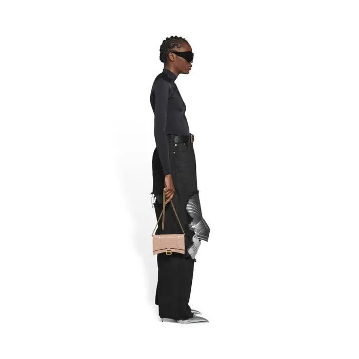 Women Mini Bags Balenciaga Hourglass Wallet On Chain Crocodile Embossed In Beige Women Mini Bags Balenciaga Hourglass Wallet On Chain Crocodile Embossed In Beige