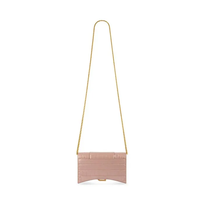 Women Mini Bags Balenciaga Hourglass Wallet On Chain Crocodile Embossed In Beige