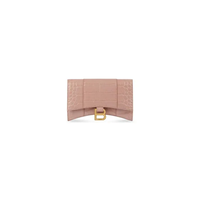 Women Mini Bags Balenciaga Hourglass Wallet On Chain Crocodile Embossed In Beige