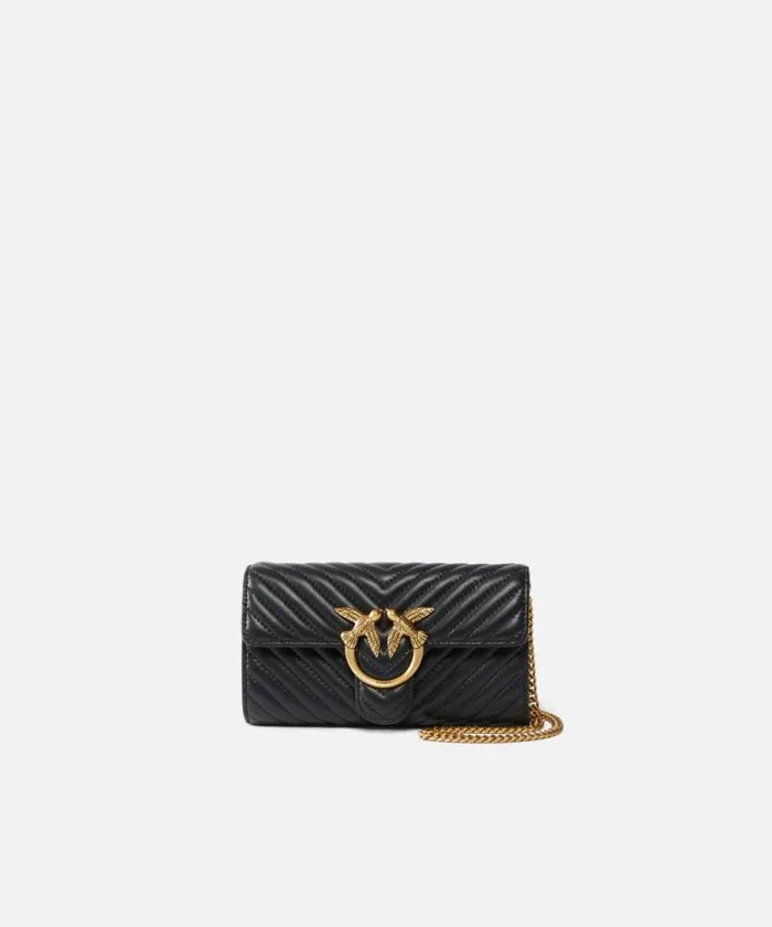 Women Mini Bags Pinko Love Bag One Wallet Chevron Blackantique Gold