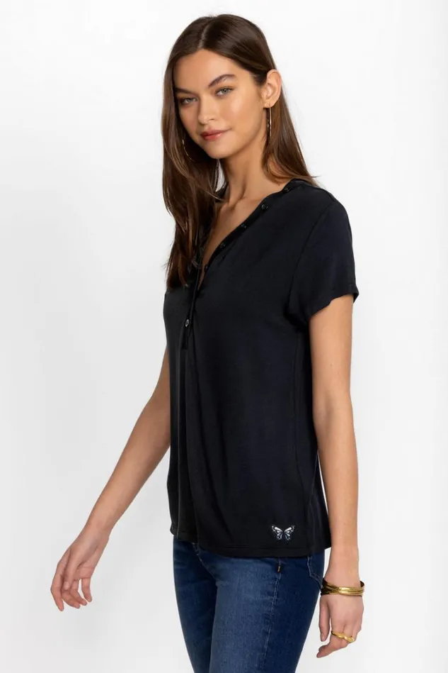 Women MODAL JERSEY BUTTON NECK TEE Black Beauty Johnny Was Tops Women MODAL JERSEY BUTTON NECK TEE Black Beauty Johnny Was Tops
