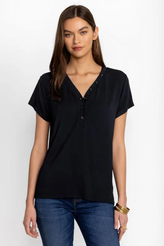 Women MODAL JERSEY BUTTON NECK TEE Black Beauty Johnny Was Tops Women MODAL JERSEY BUTTON NECK TEE Black Beauty Johnny Was Tops