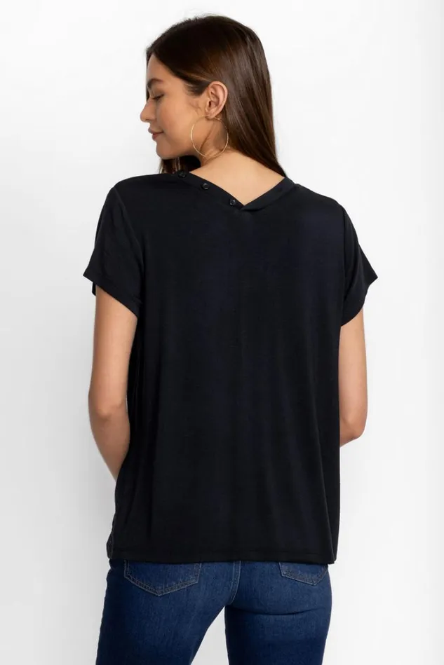 Women MODAL JERSEY BUTTON NECK TEE Black Beauty Johnny Was Tops Women MODAL JERSEY BUTTON NECK TEE Black Beauty Johnny Was Tops