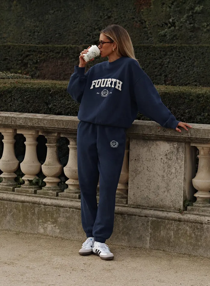 Women Navy Embroidered Oversized Joggers Apollo 4th and Reckless Athleisure