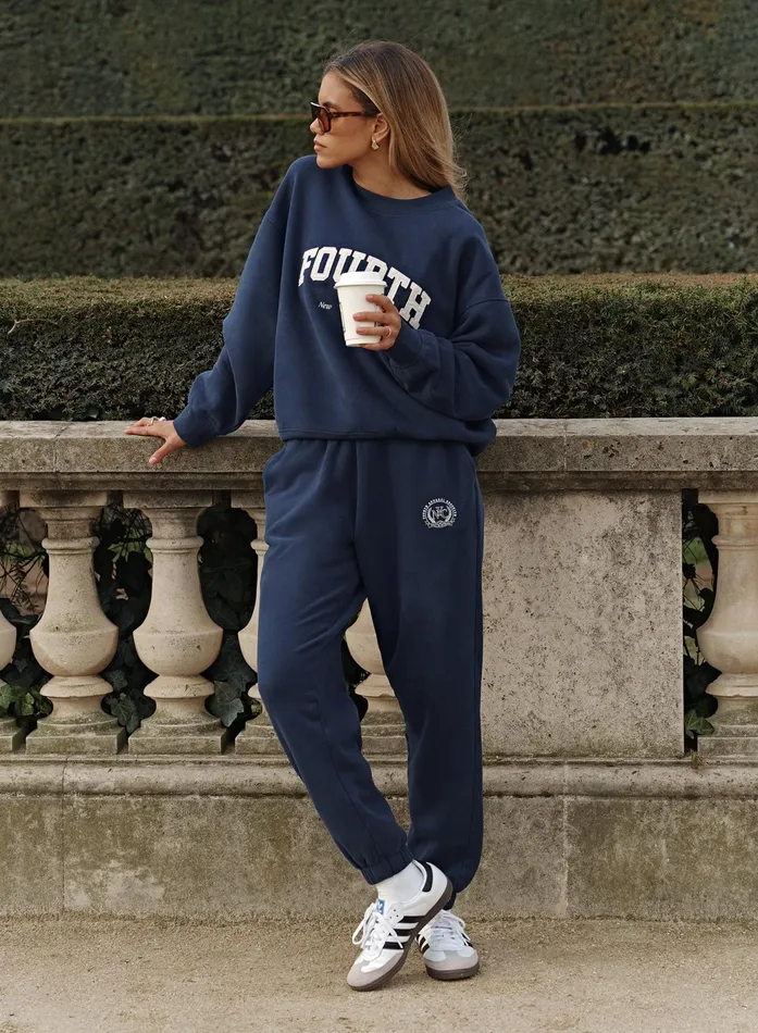 Women Navy Embroidered Oversized Joggers Apollo 4th and Reckless Athleisure
