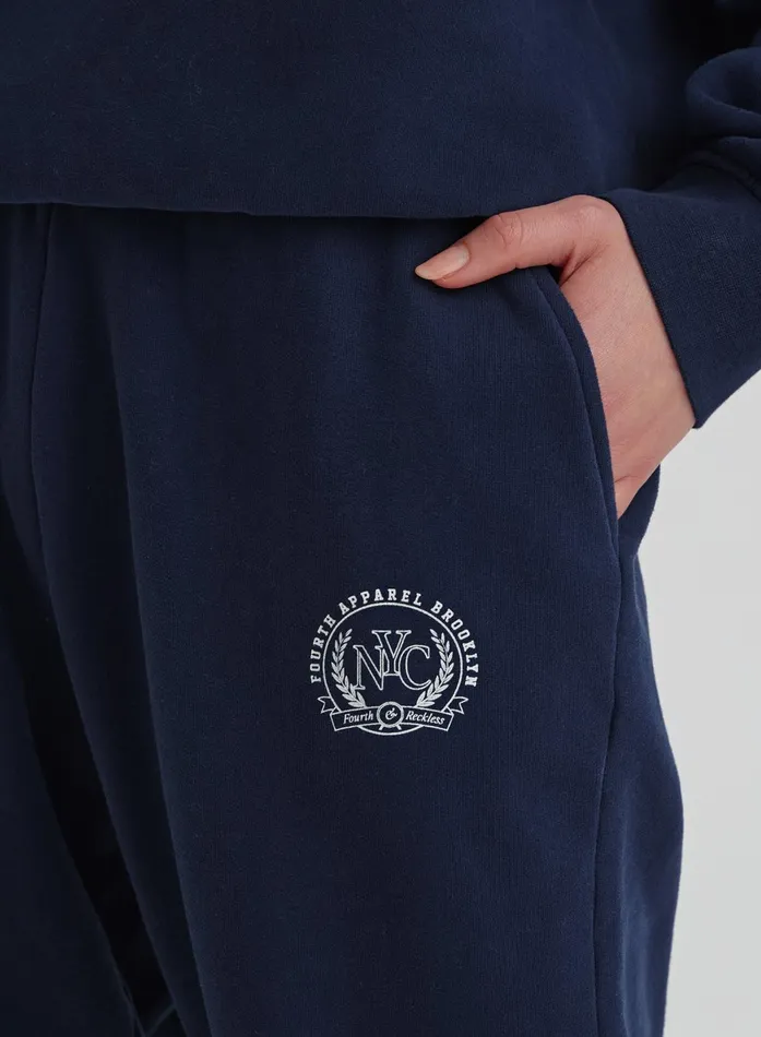 Women Navy Embroidered Oversized Joggers Apollo 4th and Reckless Athleisure