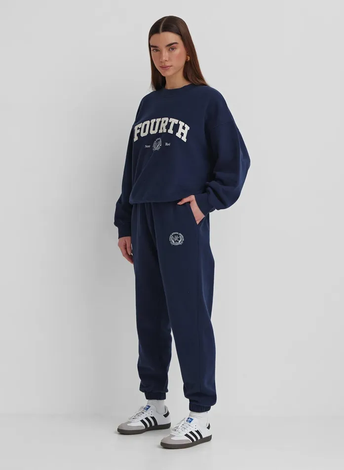 Women Navy Embroidered Oversized Joggers Apollo 4th and Reckless Athleisure