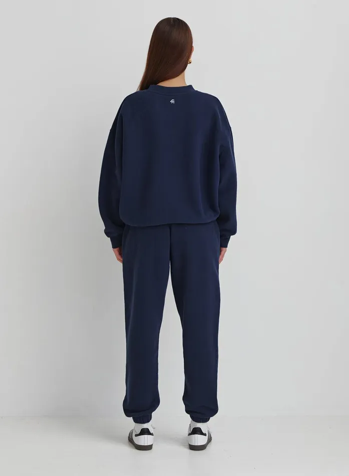 Women Navy Embroidered Oversized Joggers Apollo 4th and Reckless Athleisure