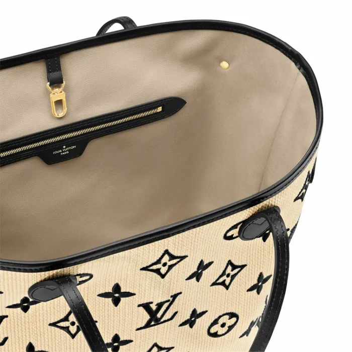Women Neverfull Bag Louis Vuitton Louis Vuitton M22838 Neverfull MM Lotus Cotton Black Beige 8211 Louis Vuitton Handbag Store