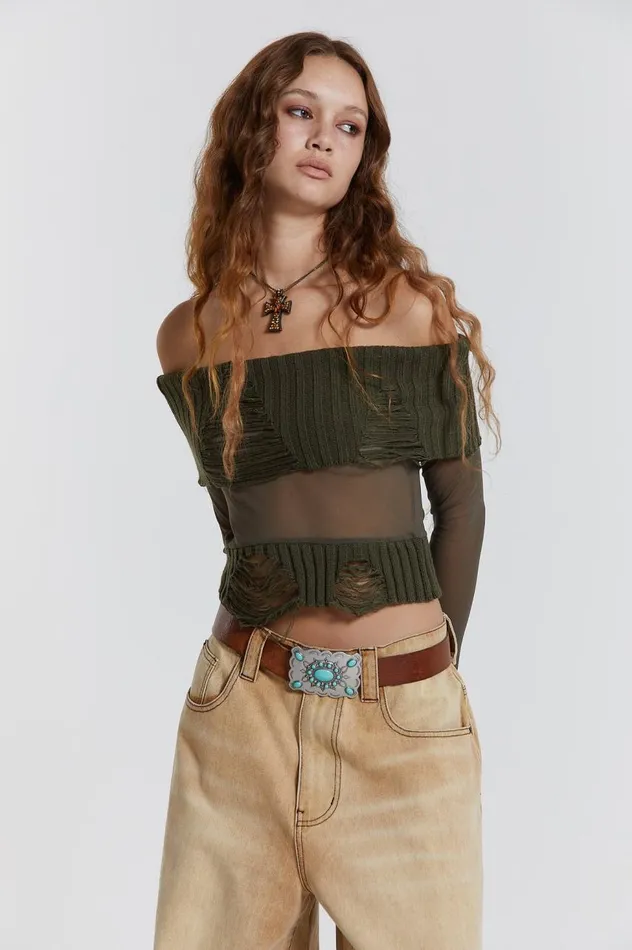 Women Nova Off The Shoulder Mesh Top Jaded London Knitwear