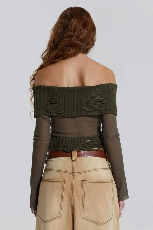 Women Nova Off The Shoulder Mesh Top Jaded London Knitwear