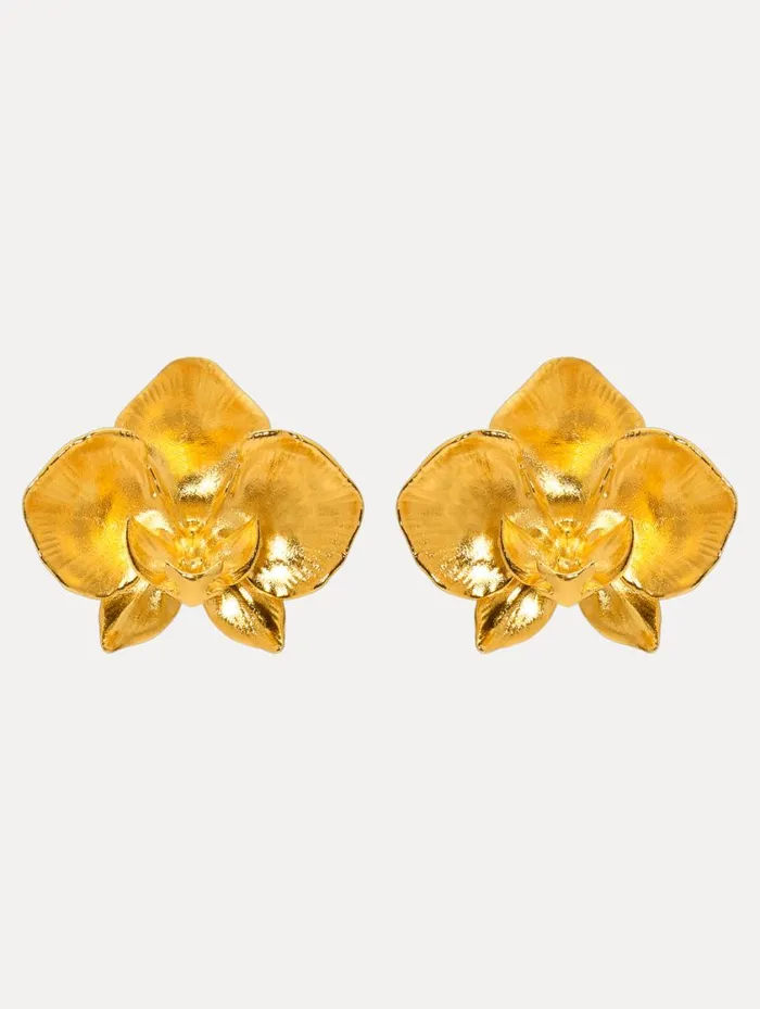 Women Orchid ClipOn Earrings Gold Oscar De La Renta Earrings