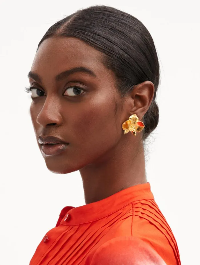 Women Orchid ClipOn Earrings Gold Oscar De La Renta Earrings Women Orchid ClipOn Earrings Gold Oscar De La Renta Earrings