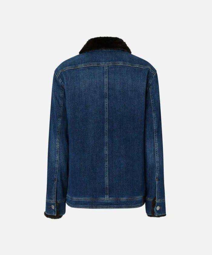 Women Outerwear Pinko Blue Denim Overshirt Jacket With Fureffect Collar Medium Dark Vintage Wash Women Outerwear Pinko Blue Denim Overshirt Jacket With Fureffect Collar Medium Dark Vintage Wash