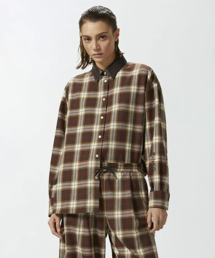 Women Outerwear Pinko Check Shirtjacket Multicolour Brownred