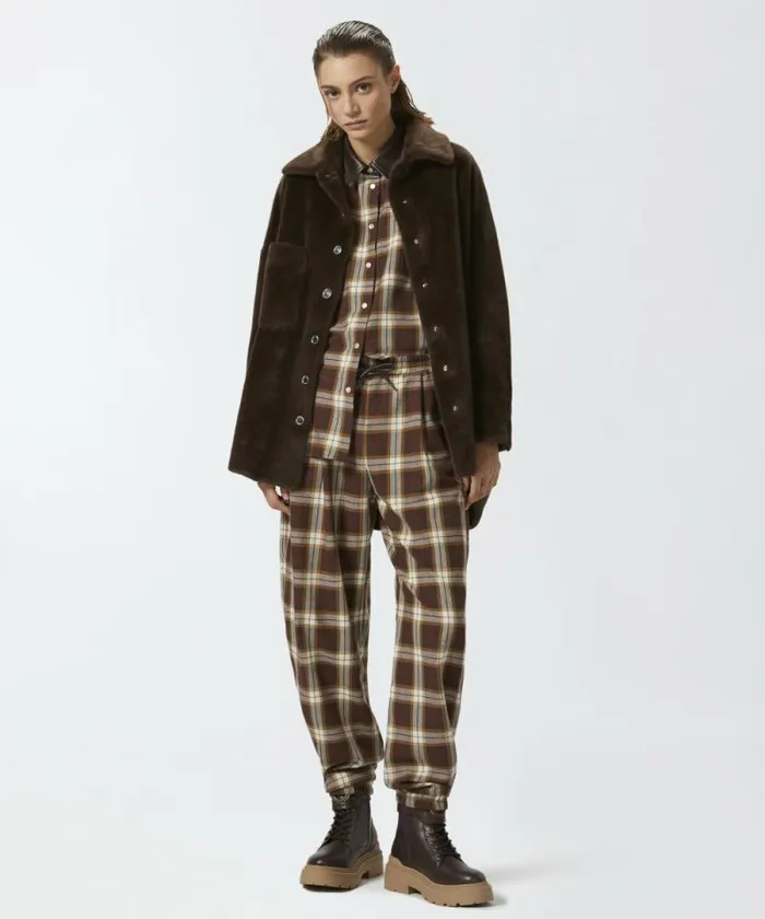 Women Outerwear Pinko Check Shirtjacket Multicolour Brownred Women Outerwear Pinko Check Shirtjacket Multicolour Brownred