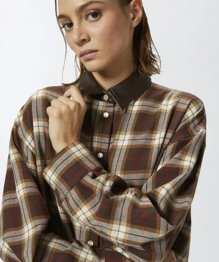 Women Outerwear Pinko Check Shirtjacket Multicolour Brownred Women Outerwear Pinko Check Shirtjacket Multicolour Brownred