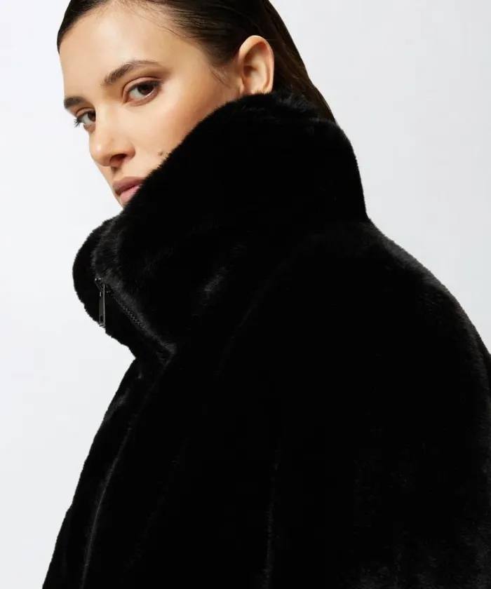 Women Outerwear Pinko Faux Fur Bomber Jacket Limo Black Women Outerwear Pinko Faux Fur Bomber Jacket Limo Black