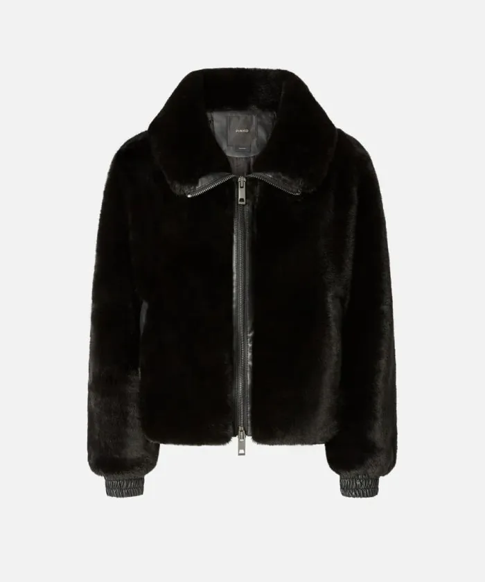 Women Outerwear Pinko Faux Fur Bomber Jacket Limo Black Women Outerwear Pinko Faux Fur Bomber Jacket Limo Black