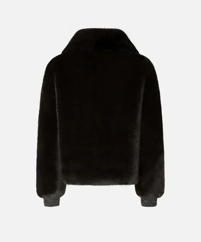Women Outerwear Pinko Faux Fur Bomber Jacket Limo Black Women Outerwear Pinko Faux Fur Bomber Jacket Limo Black