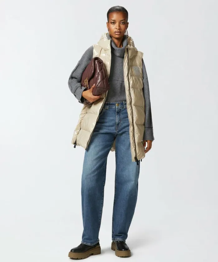 Women Outerwear Pinko Padded Puffer Gilet With Hood Beige