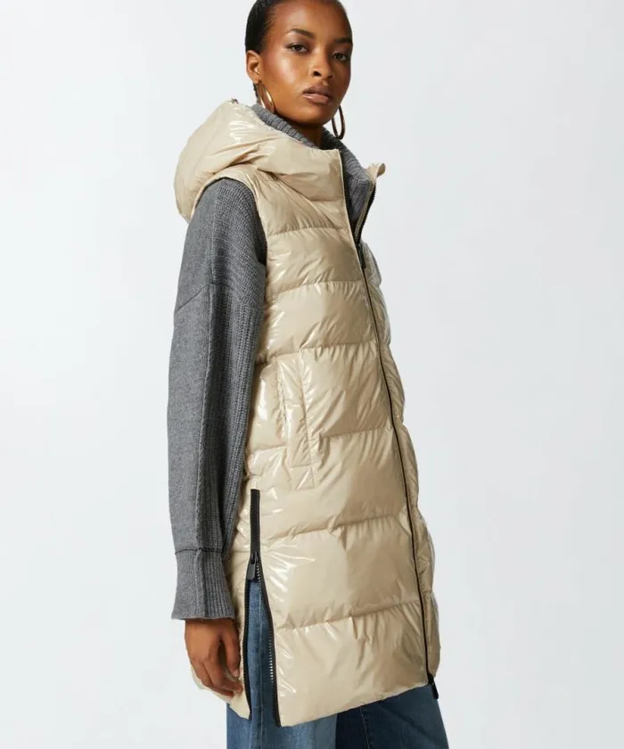 Women Outerwear Pinko Padded Puffer Gilet With Hood Beige Women Outerwear Pinko Padded Puffer Gilet With Hood Beige