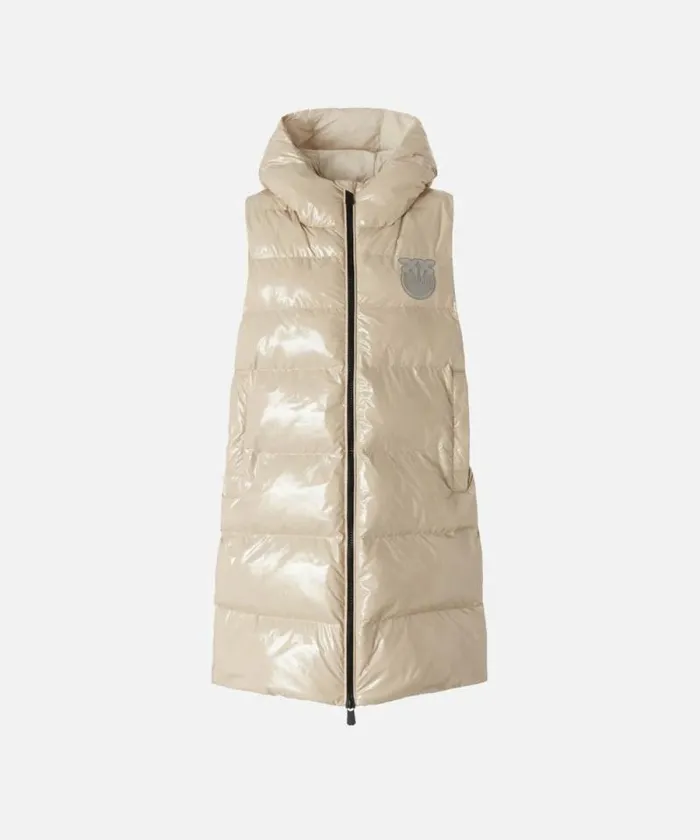 Women Outerwear Pinko Padded Puffer Gilet With Hood Beige Women Outerwear Pinko Padded Puffer Gilet With Hood Beige