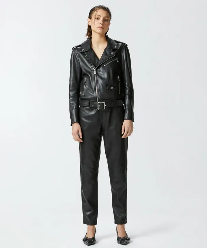 Women Outerwear Pinko Soft Nappa Leather Biker Jacket Limo Black Women Outerwear Pinko Soft Nappa Leather Biker Jacket Limo Black